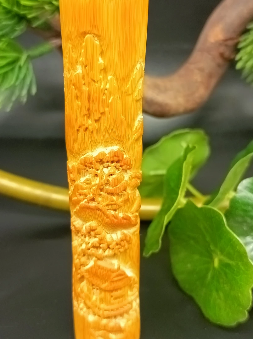 实心竹浮雕山水文玩手把件