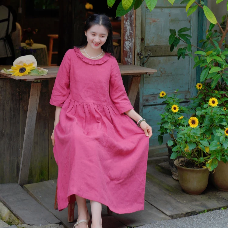 《小桃红》亚麻连衣裙/