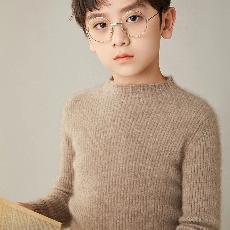 秋冬抽条针织男女儿童羊毛衫宝宝半高领套头保暖加厚毛衣打底衫