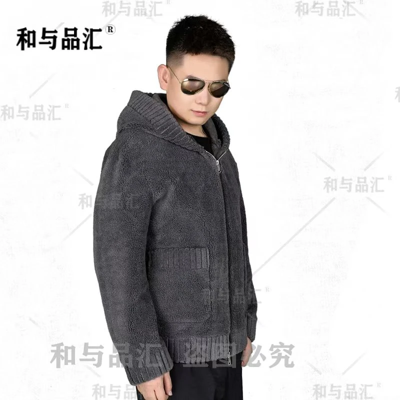 【和与品汇】连帽款双面穿羊毛颗粒男款落肩宽松百搭外套短款秋冬