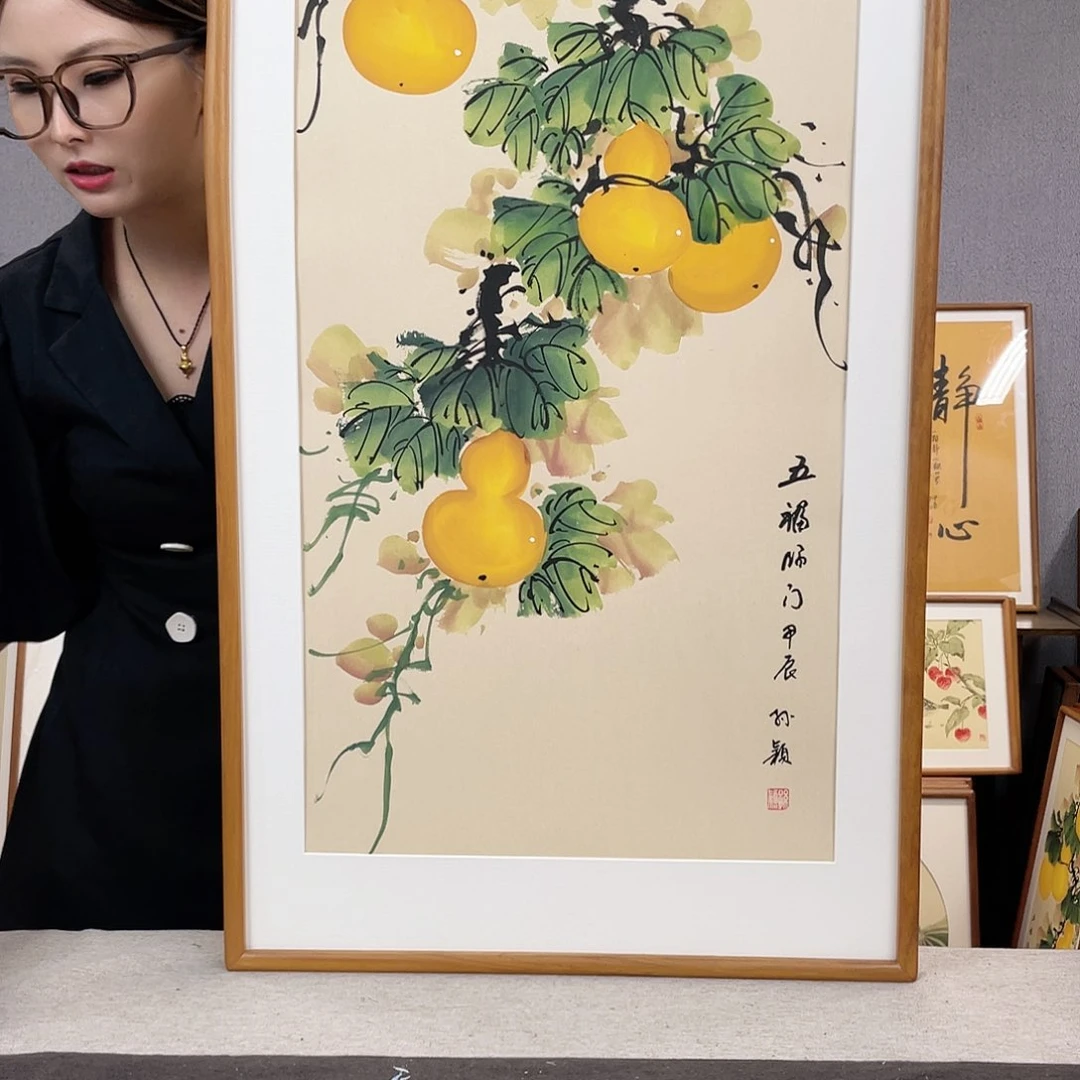 绘画手绘带框尺寸：53*103葫芦