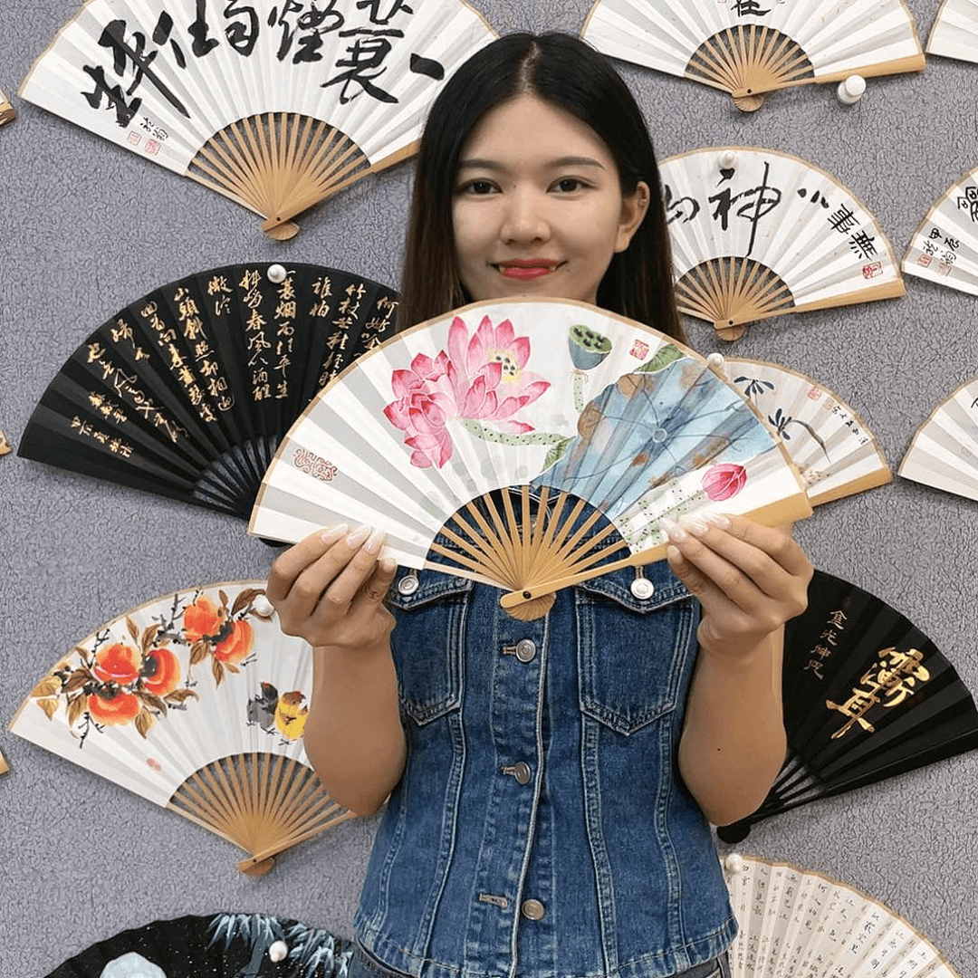 书法6寸玉竹-纯手绘-文玩扇骨（默认粘好）