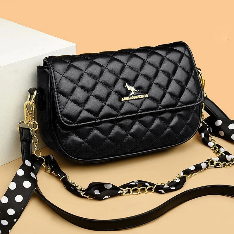 米琦袋鼠菱格链条包2025新款高级感潮时尚小香风百搭洋气斜挎女包