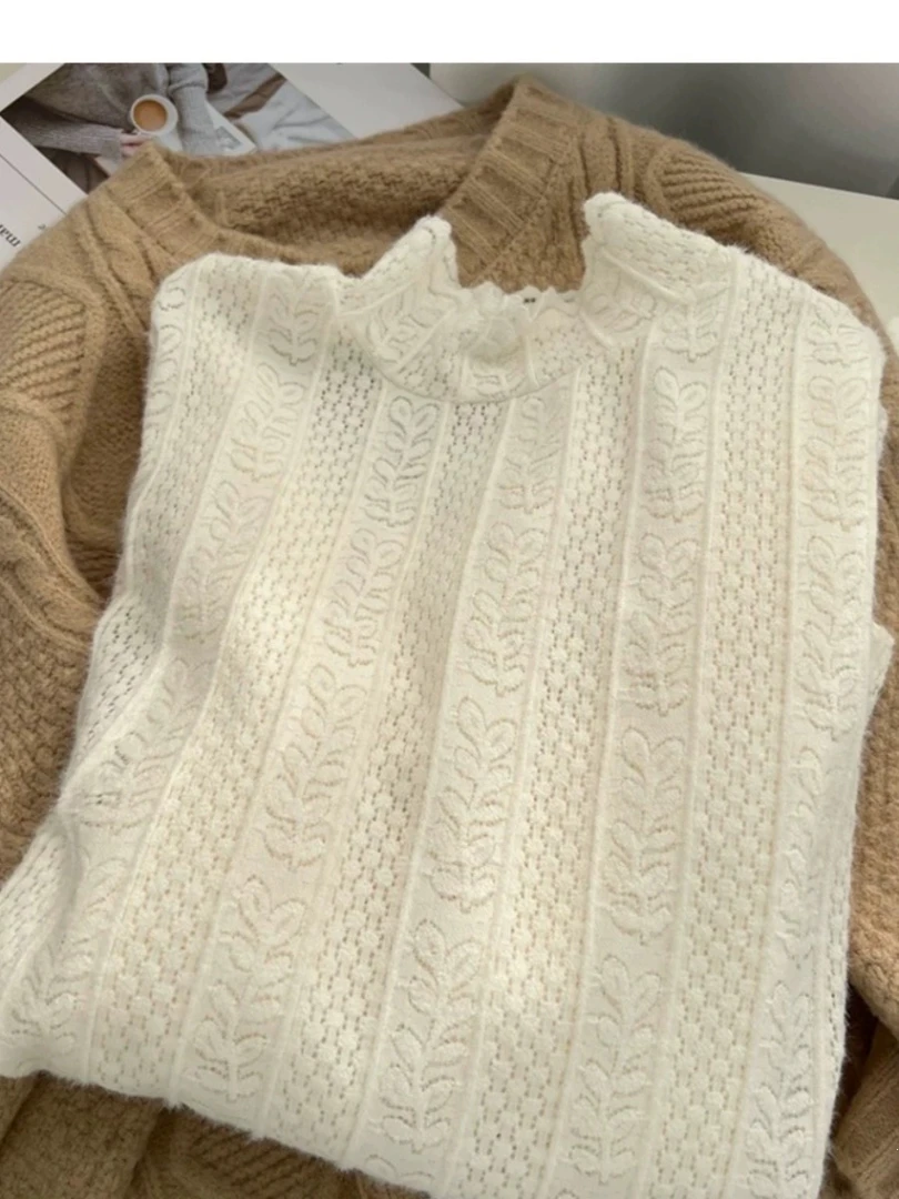 磨毛蕾丝打底衫女半高领秋冬新款修身洋气内搭花边领女上加绒长袖