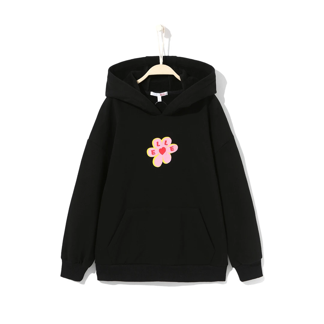 ELLE KIDS【基础款卫衣】春秋女童卫衣连帽套头上衣薄绒EKD401115