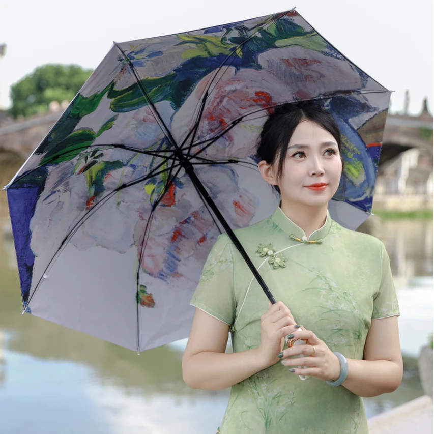【双面新款双层伞】防紫外线聚酯纤维手动三折小巧晴雨伞简约雨伞