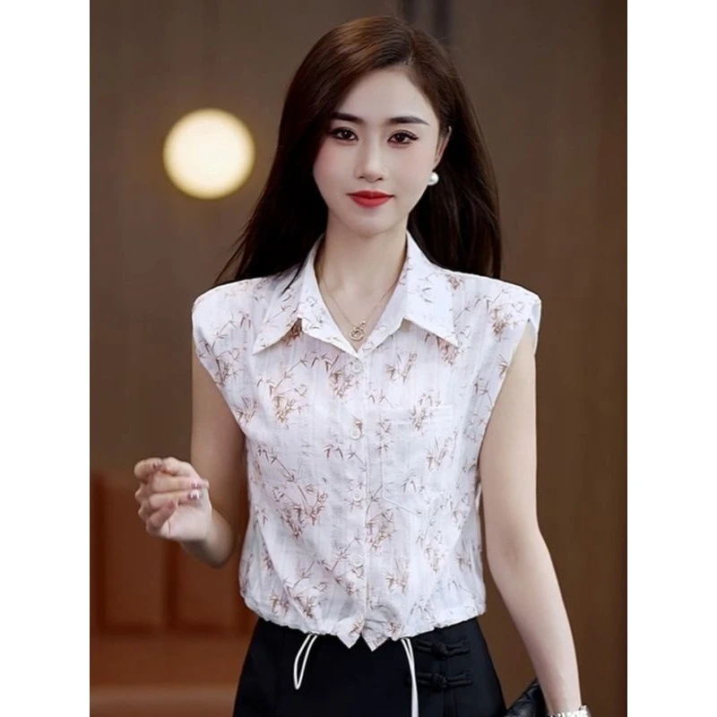 碎花雪纺衫女夏季2025新款时尚洋气小个子百搭短款遮肚子衬衫上衣