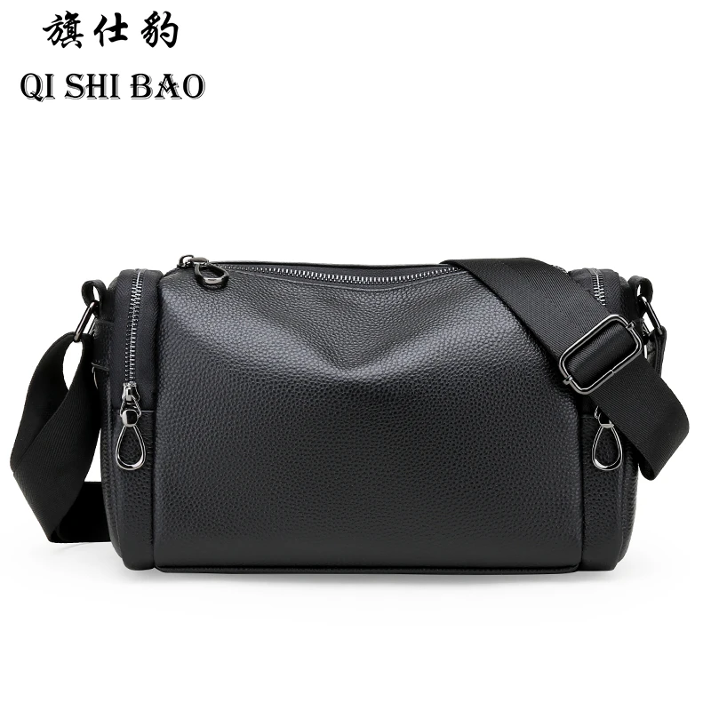 旗仕豹新款时尚头层牛皮单肩斜挎大容量男女同款枕头潮包