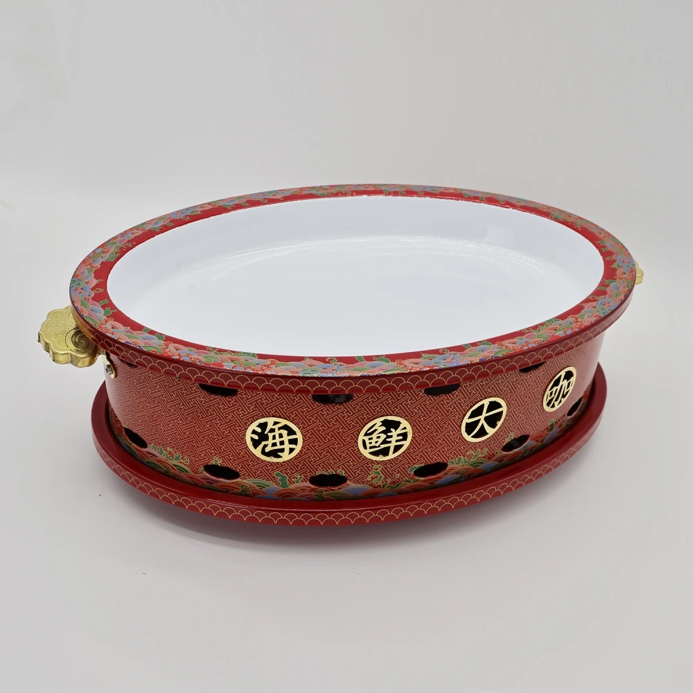 商用海鲜大咖盘椭圆形海鲜锅麻辣小龙虾拼盘餐厅酒精加热炉鱼盘炉