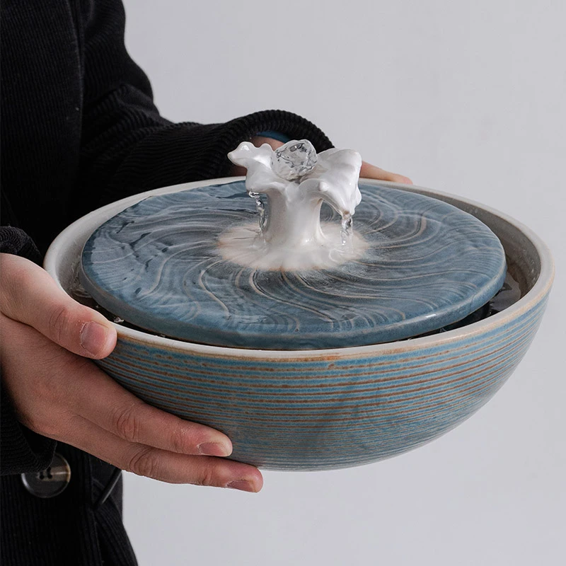 水之妙桌面陶瓷流水摆件喷泉加湿器生财风水轮宠物喝水开业礼物