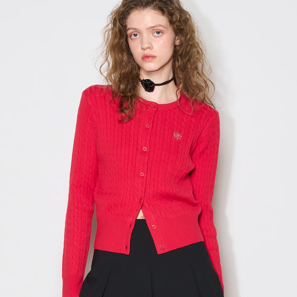 GENERAL IDEA BY BUMSUK经典精致圆领麻花针织开衫4502