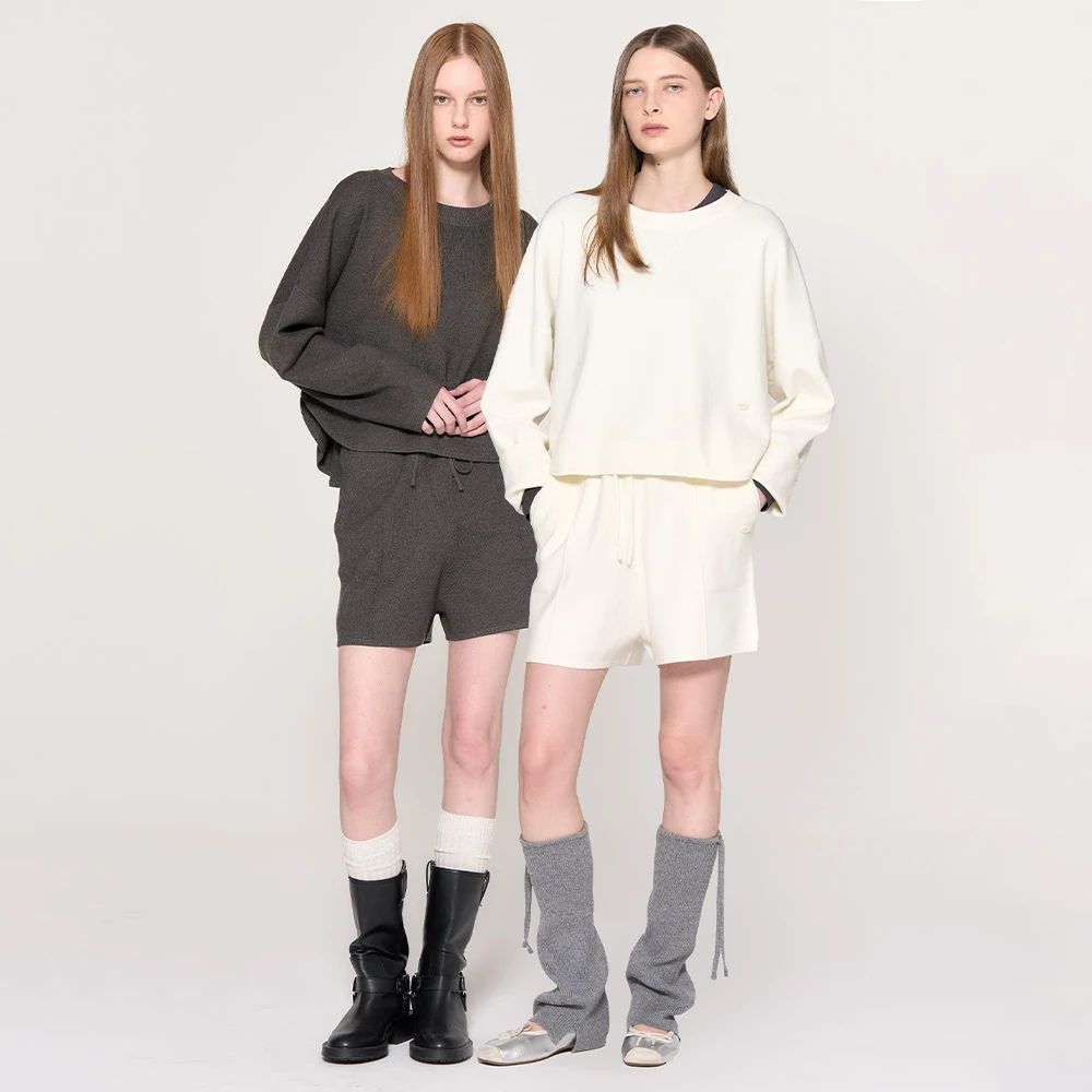 GENERAL IDEA BY BUMSUK随性剪裁缝线圆领针织毛衣短裤套装3591