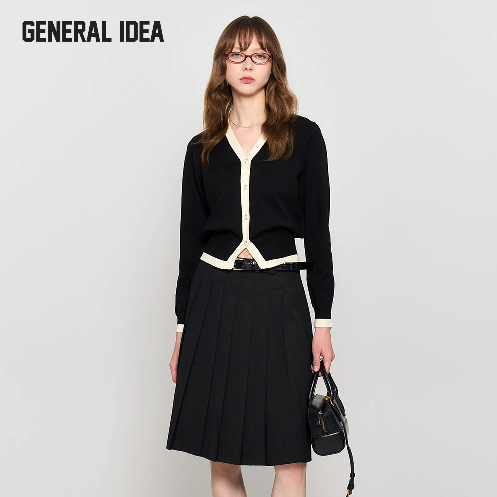 GENERAL IDEA BY BUMSUK24秋新款拼色V领金扣针织开衫4514