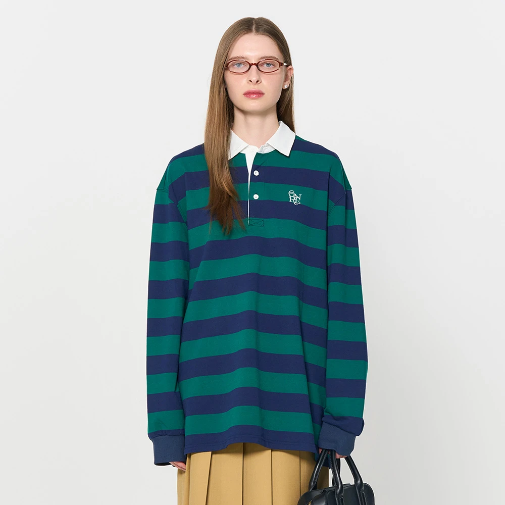 GENERAL IDEA BY BUMSUK宽条纹撞色中长款套头polo卫衣1006