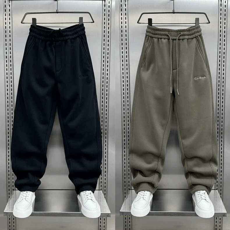 运动卫裤男士2024新款秋冬加绒弯刀裤潮牌宽松直筒痞帅休闲拖地裤