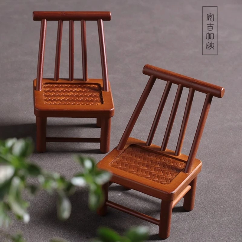 茶桌摆件楠竹小椅子壶承壶盖托茶盘装饰复古中式摄影道具手玩把件