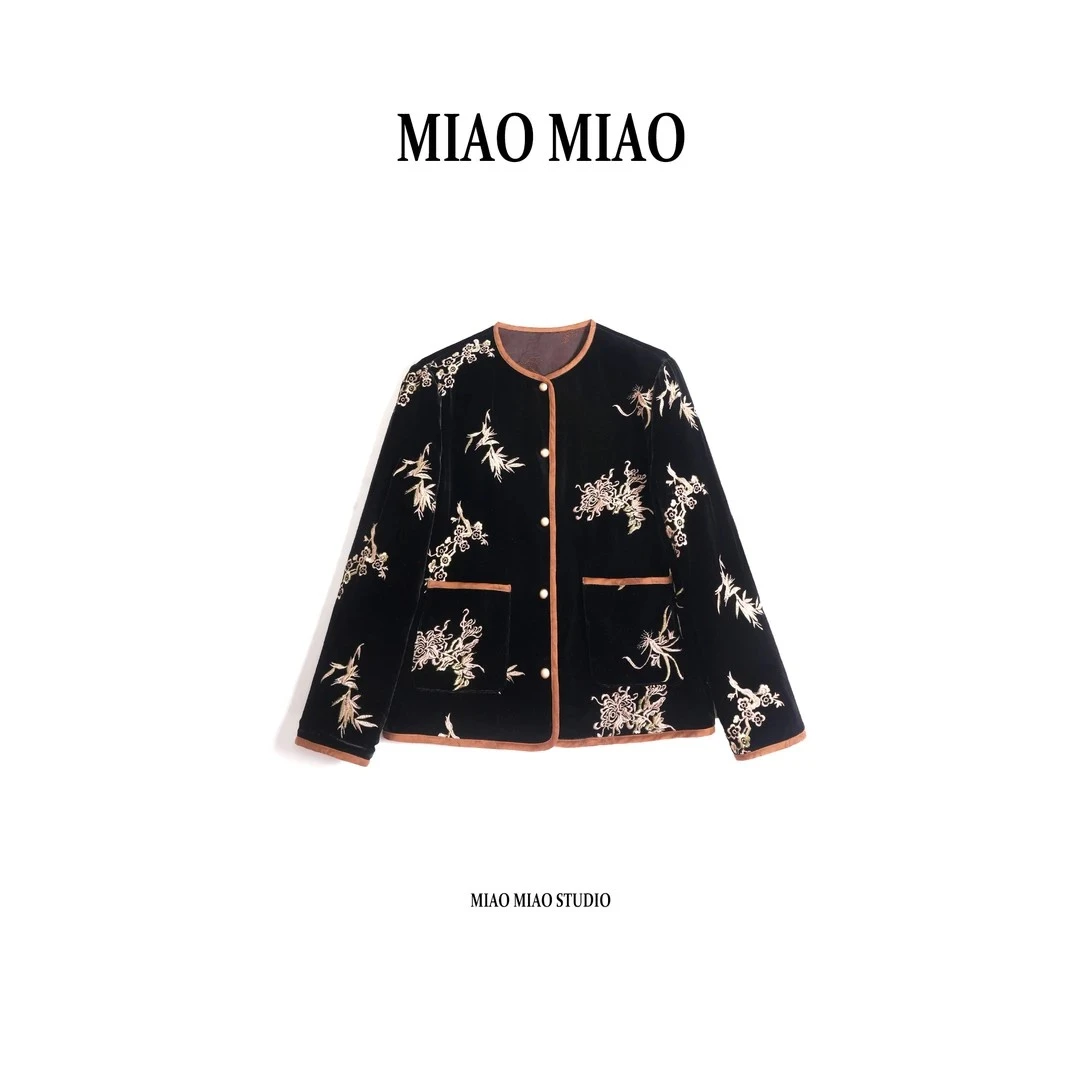 【空谷幽兰】淼淼家J-25双面穿绣花真丝丝绒秋冬季提花香云纱上衣