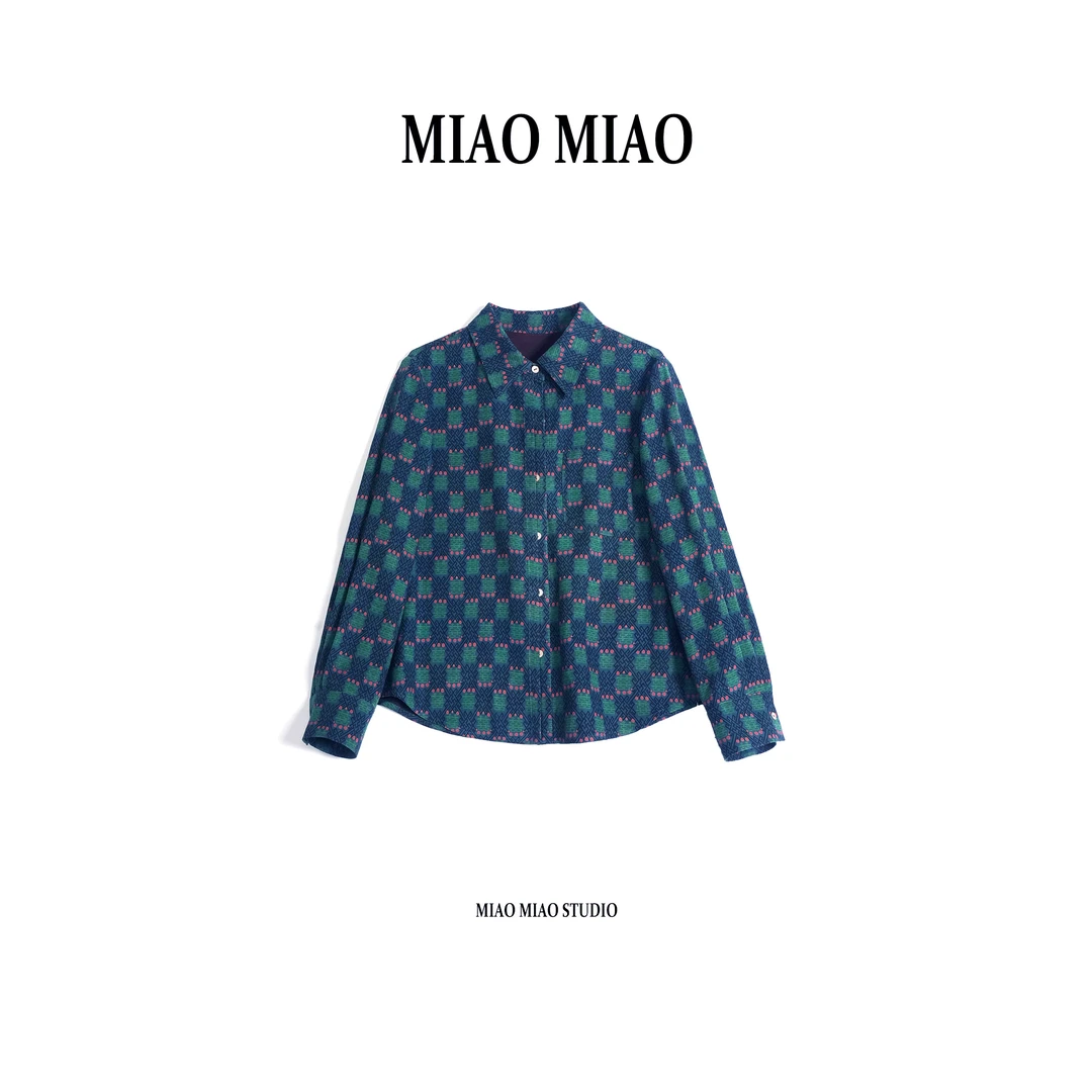 【汐凌】淼淼家20337新款冬季国风文字图案葡萄尼香云纱单排扣上衣