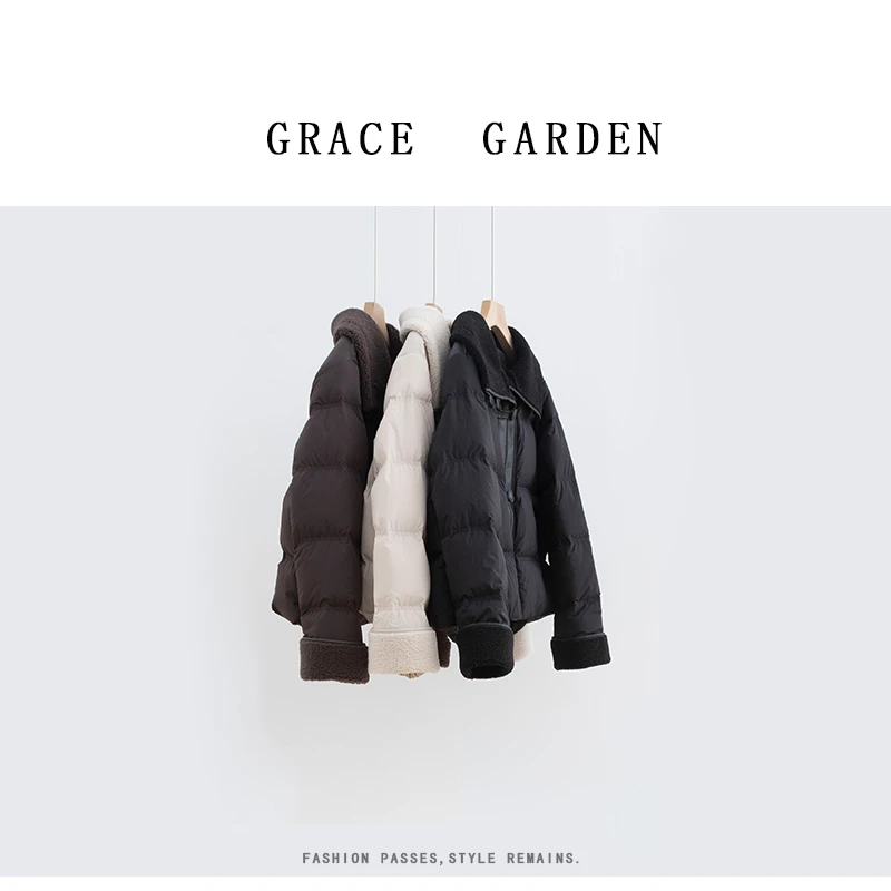 GRACE GARDEN【奶盖！】羊羔毛翻领拼接短款羽绒服YRF4K0907