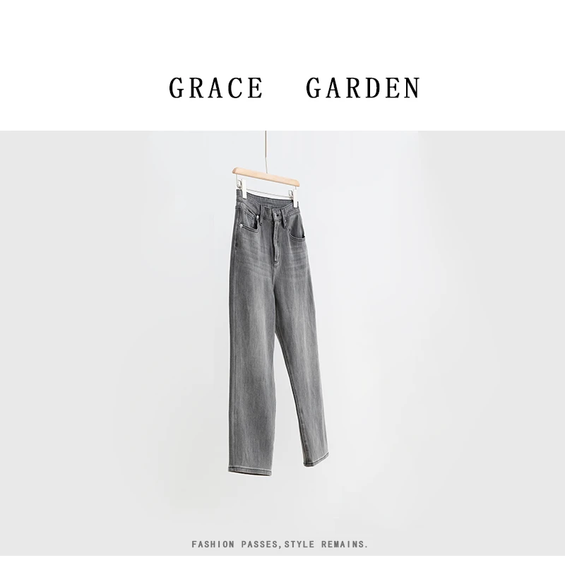 GRACE GARDEN【做旧牛仔！】复古水洗灰宽松休闲直筒牛仔裤NZK4G2318