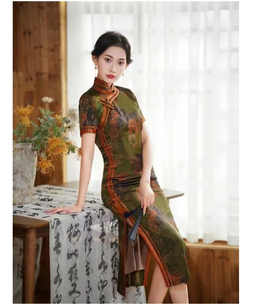 2025夏季手工气质修身定制款旗袍连衣裙