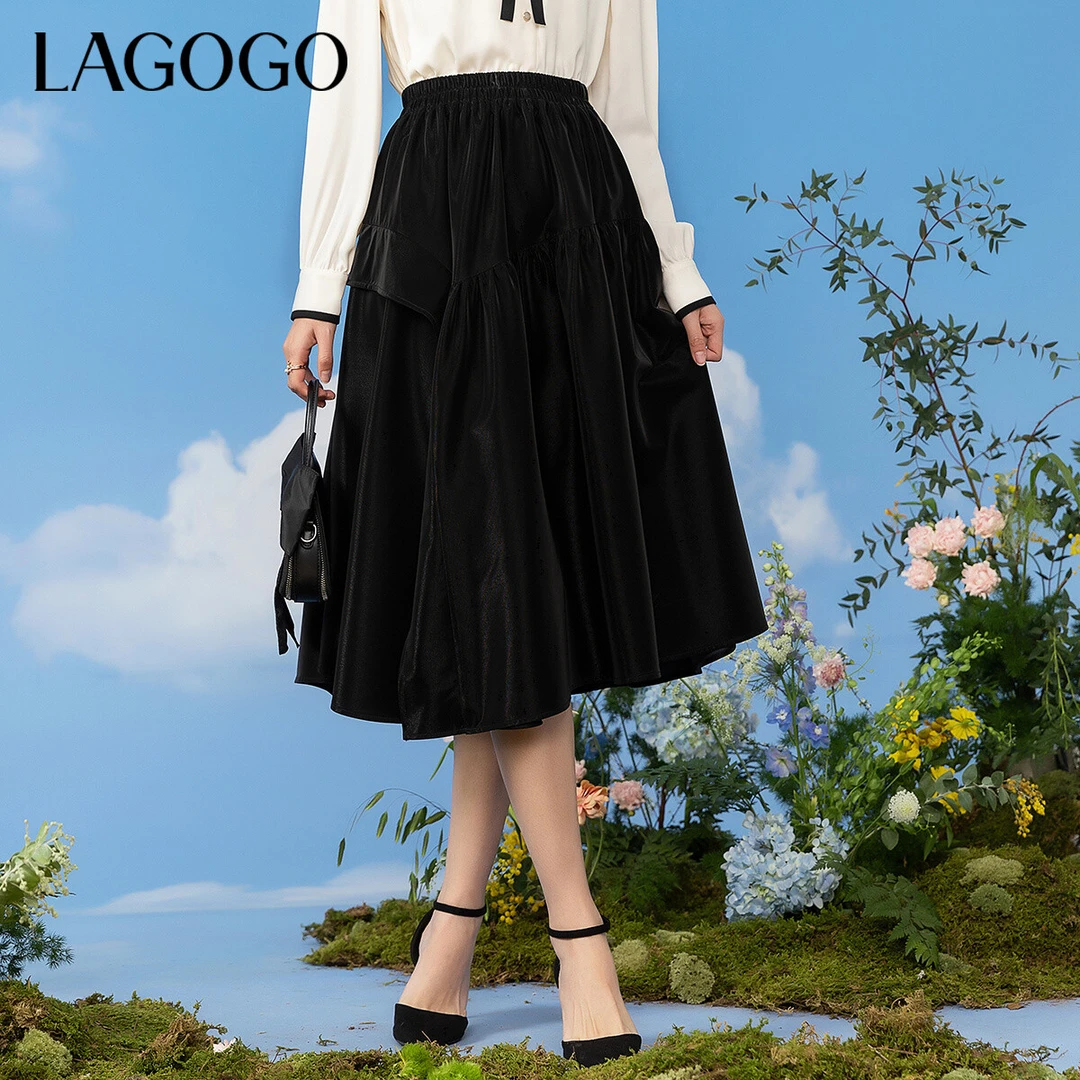 Lagogo新款松紧高腰拼接设计半裙女MABB331G56