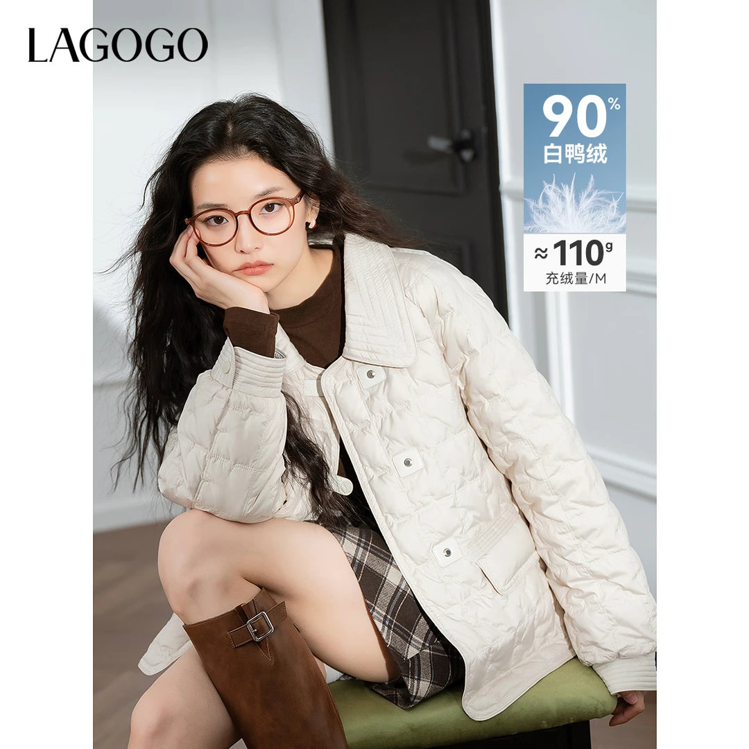 LAGOGO轻暖羽绒服女拉谷谷2024冬新纯色百搭休闲外套NCYY239G03