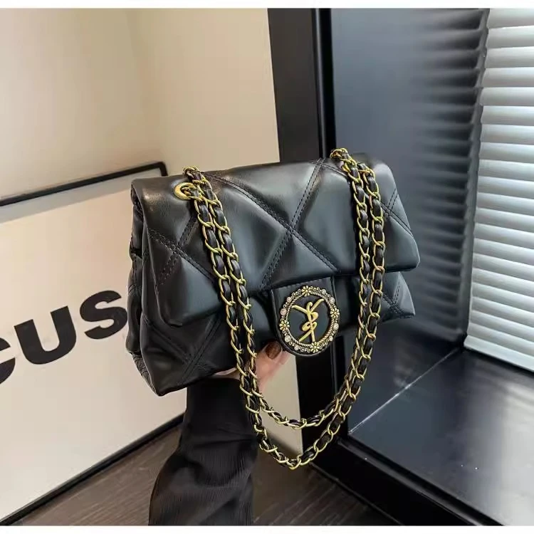 臻爱-臻爱-黑色时尚绣线百搭复古简约斜跨包