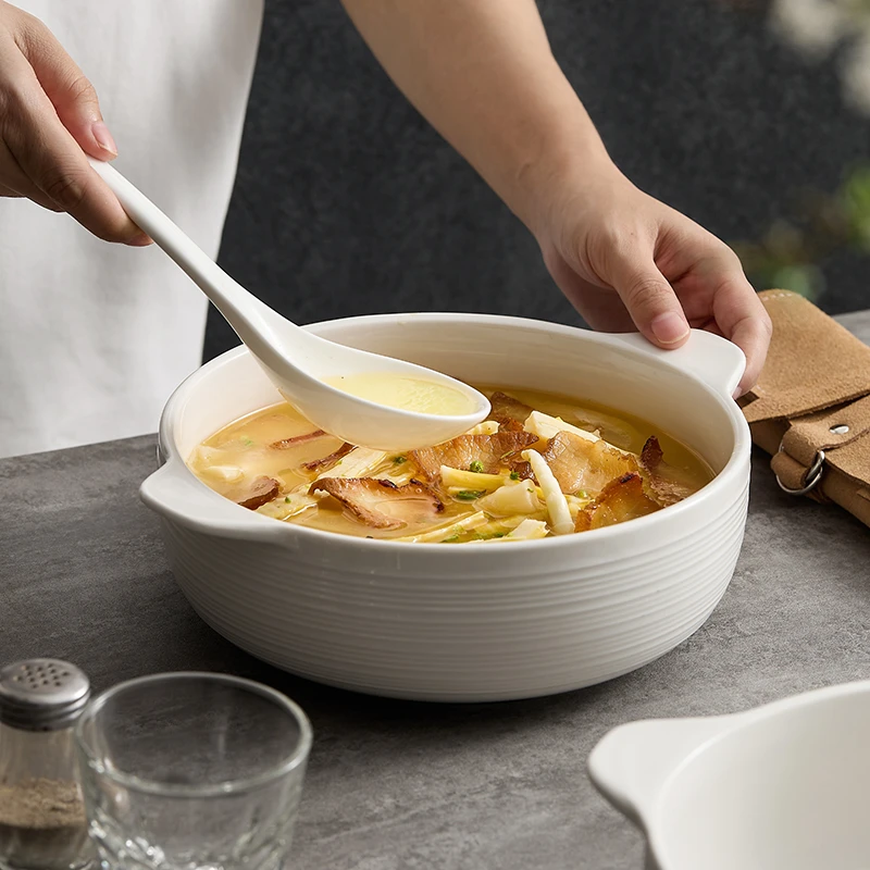 双耳碗泡面碗家用汤碗陶瓷餐具拉面碗精致高级感大盆碗高陶瓷汤盆