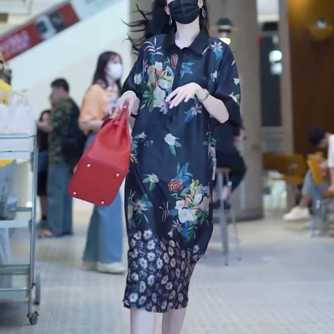 缎面印花连衣裙5239#