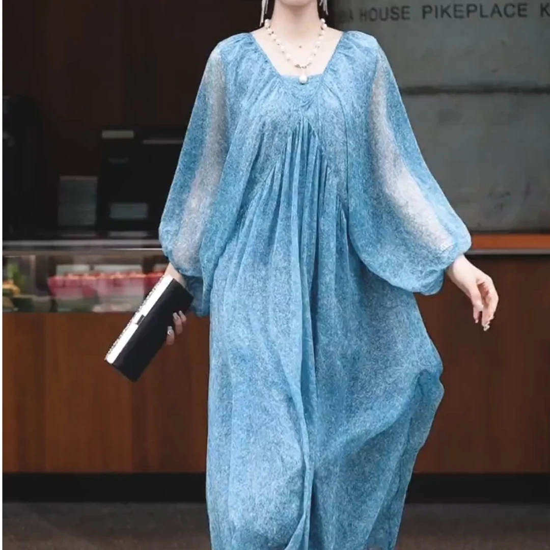 时尚飘逸气质连衣裙30119-2#（珍珠纱面料）