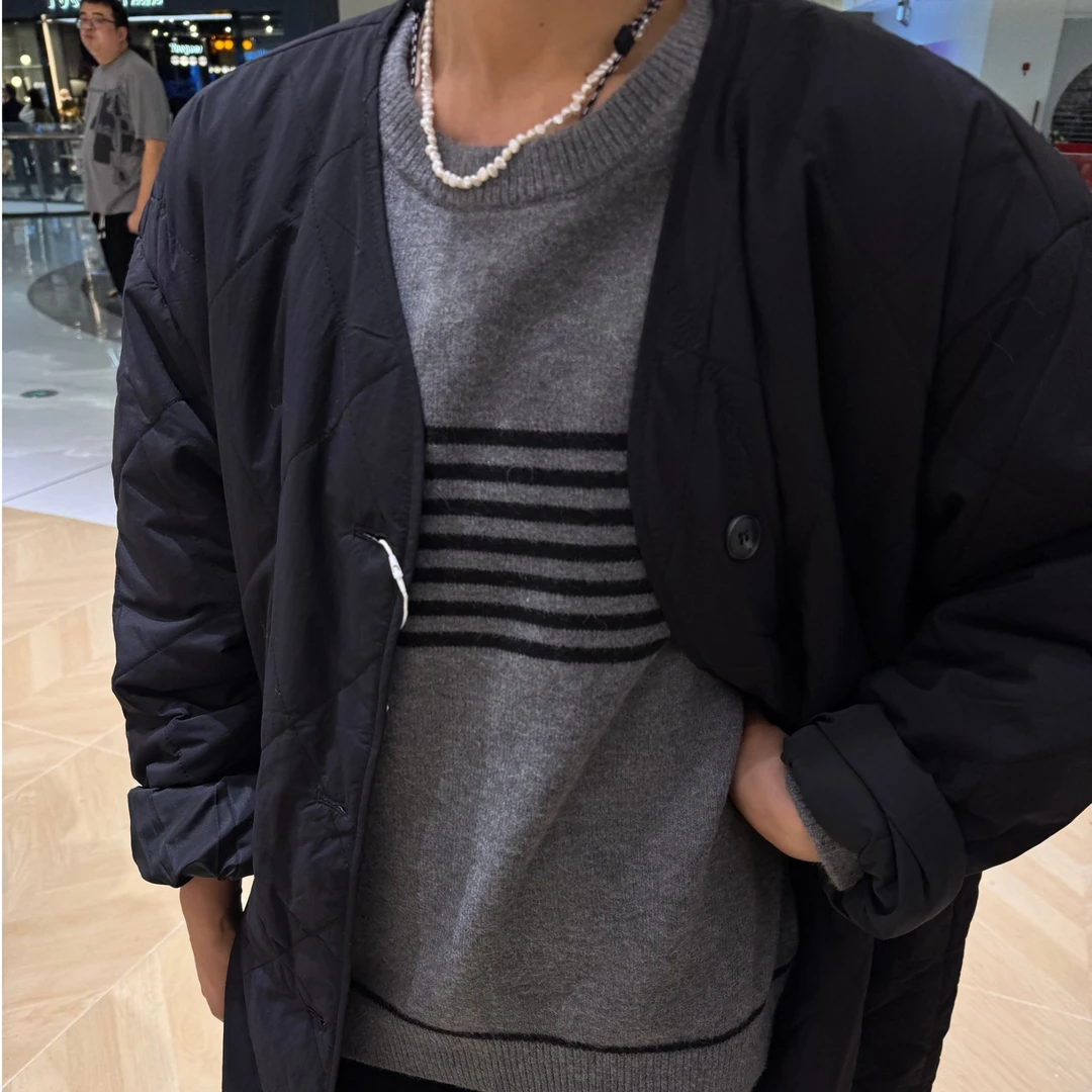 <顺丰包邮>简约条纹针织衫 格雷系灰色百搭休闲圆领