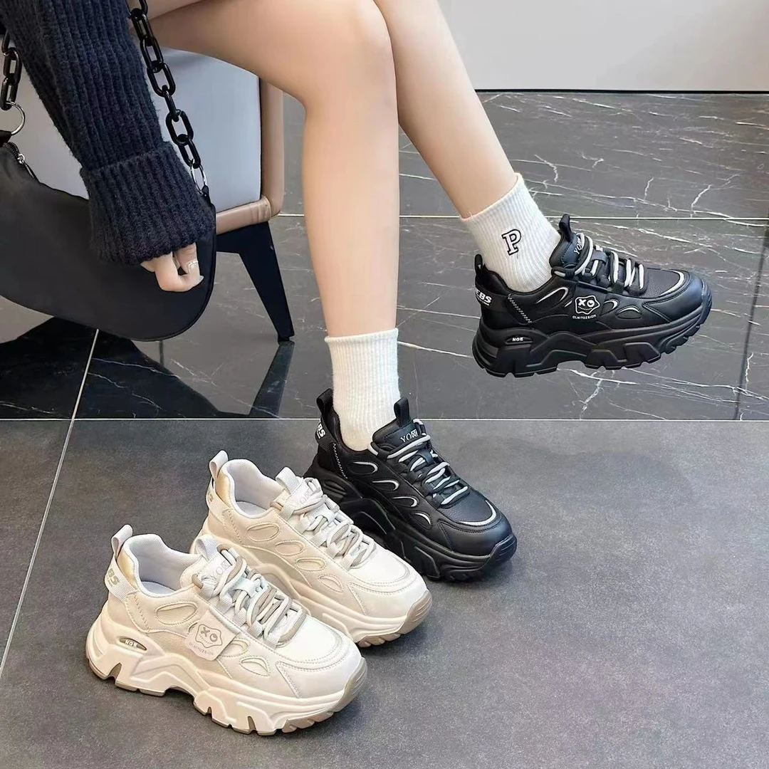 冬季加绒时尚网红百搭潮流ins厚底显腿长韩版皮面白鞋秋季老爹鞋