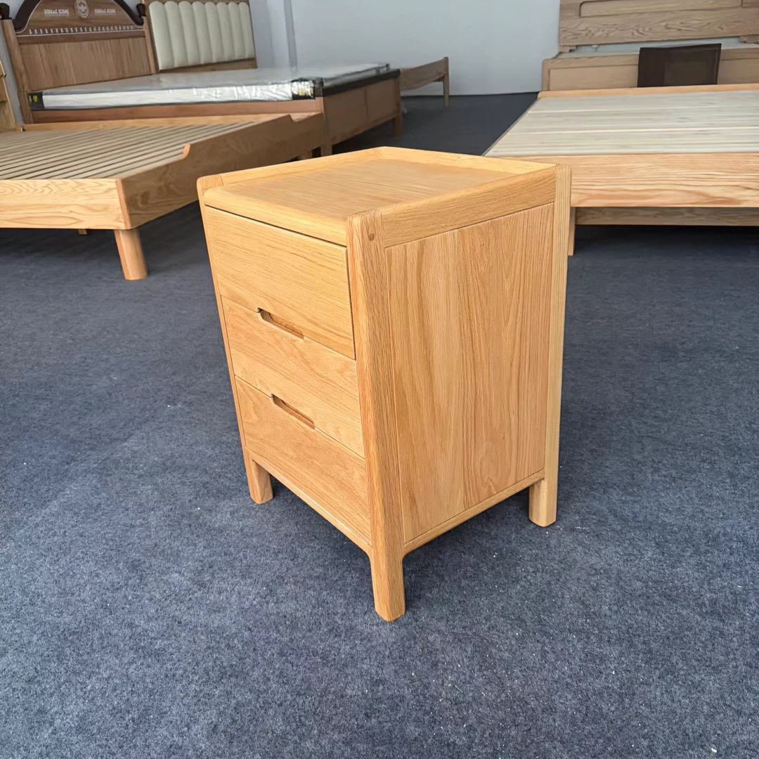 实木原木床头柜 北欧风三抽床头柜  北美进口FAS级红橡木