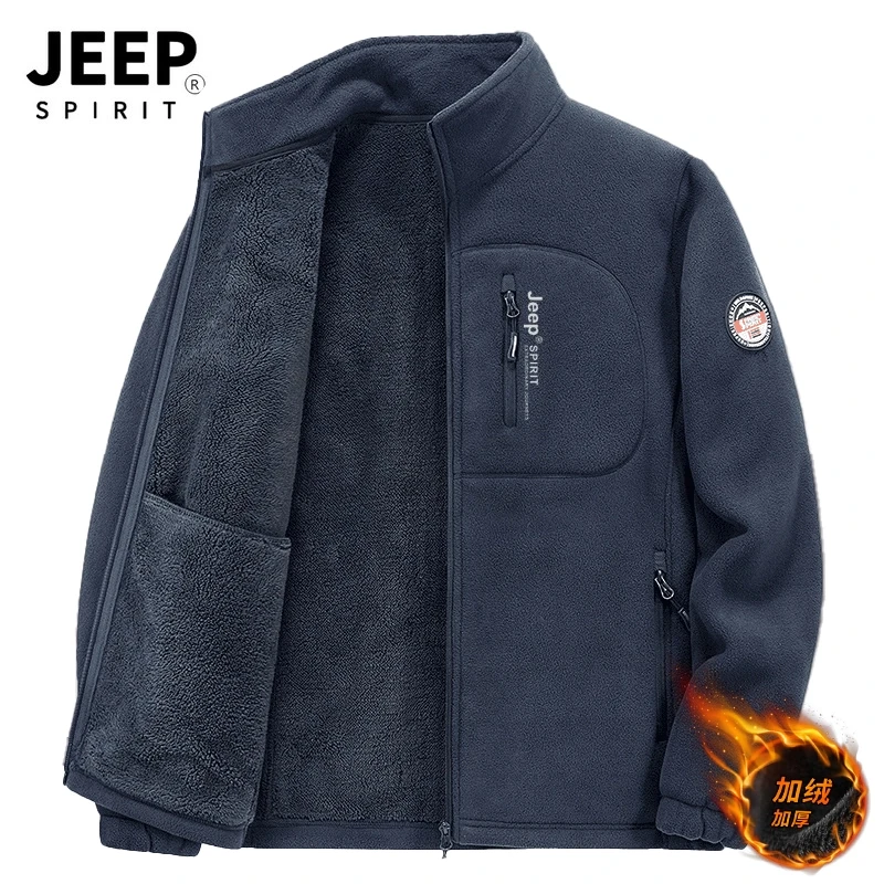 JEEP吉普男士冬季摇粒绒绒衣外套休闲加绒保暖加厚开衫卫衣男