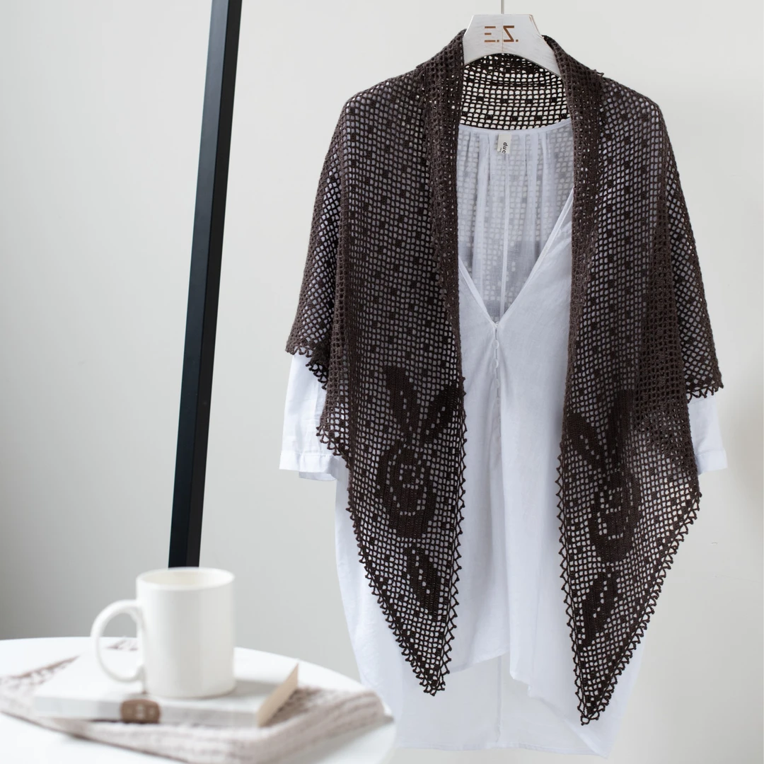 逸致手编材料包花开半夏玫瑰披肩非成品纯牦牛绒蕾丝教学套装