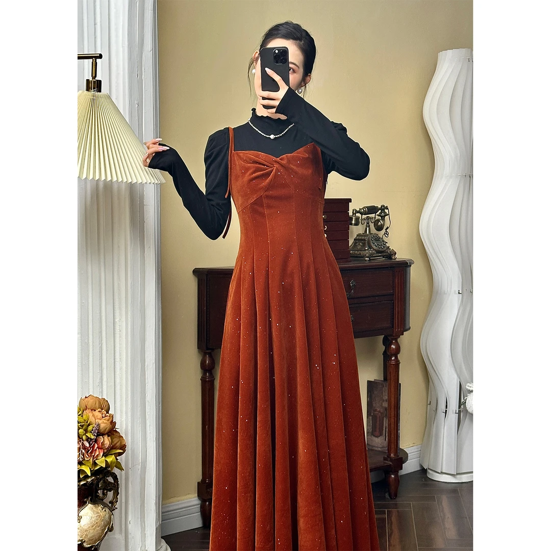 巧漂亮【绝色佳人】早秋复古港风法式收腰气质吊带女小个子连衣裙