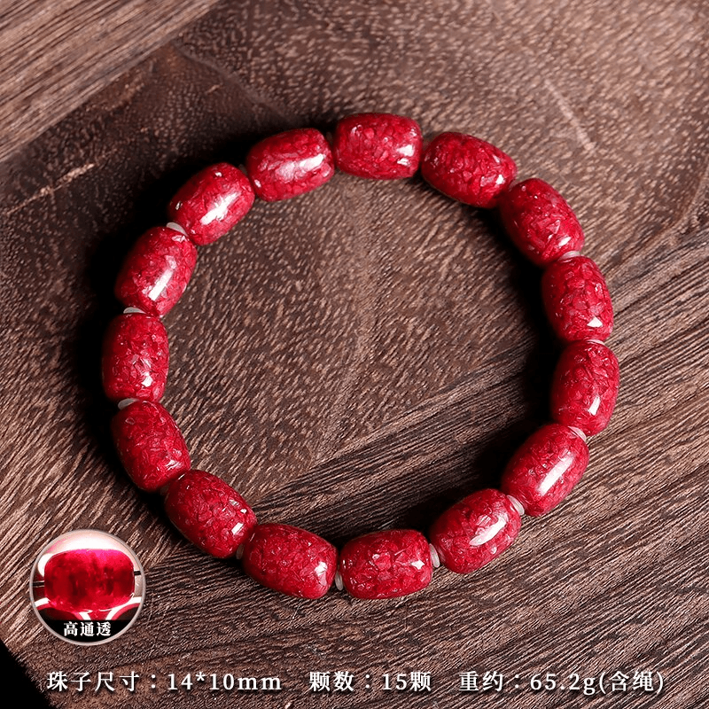 辰砂（处理）高品质晶体颗粒透光桶珠手链