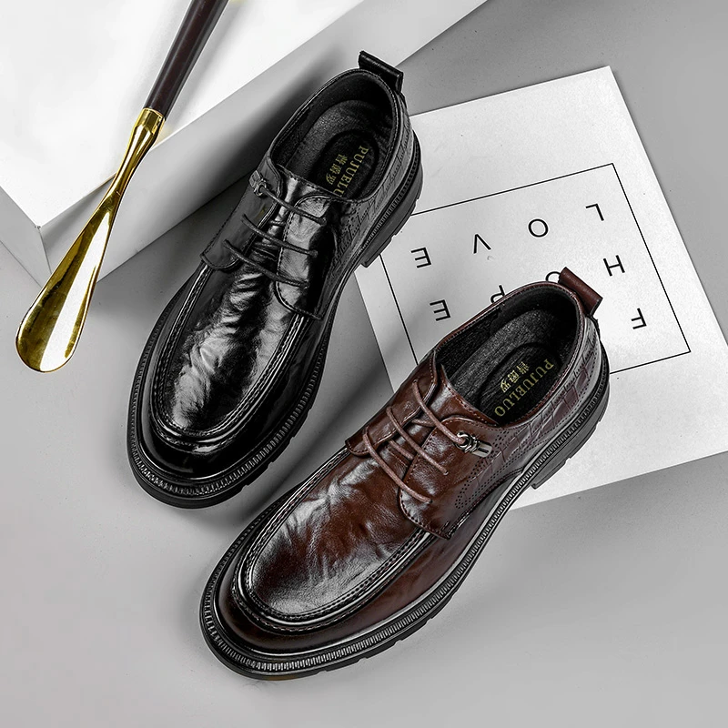 真皮牛皮秋季首发新款软底软面男士商务休闲经典系带风皮鞋1701