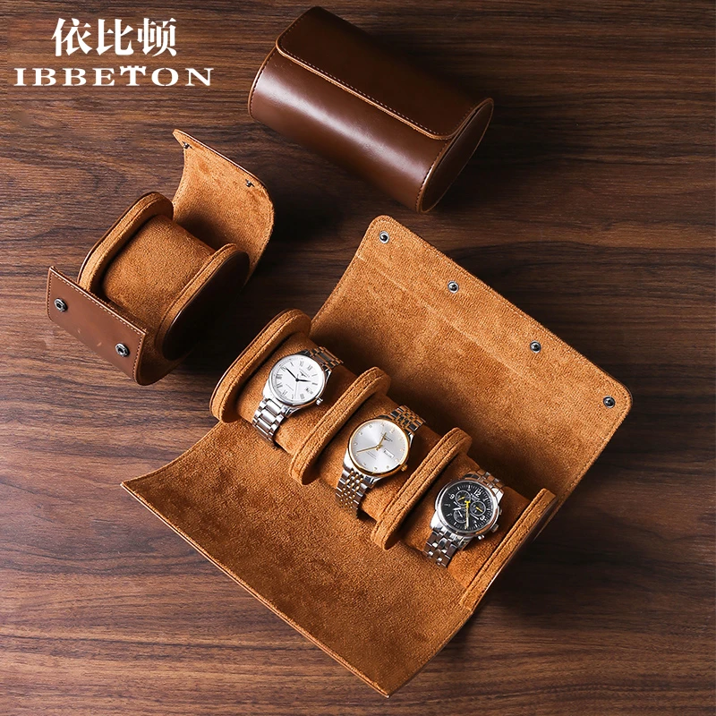 依比顿皮革手表收纳盒家用防尘旅行防摔收藏手表盒车缝PU复古高档