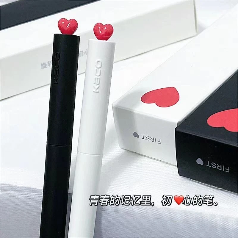 KACO初心按动中性笔速干ins高颜值旋转出芯黑色笔心型学生刷题笔
