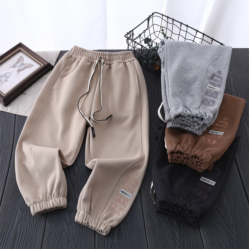 3127秋季儿童刺绣字母休闲裤中大童运动裤男童束脚裤百搭洋气长裤