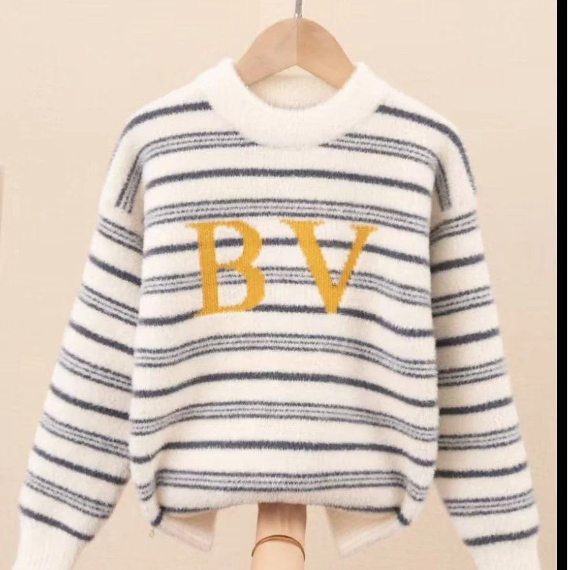 男童毛衣秋冬款男孩针织衫2024新款中大童加厚打底儿童中领条纹