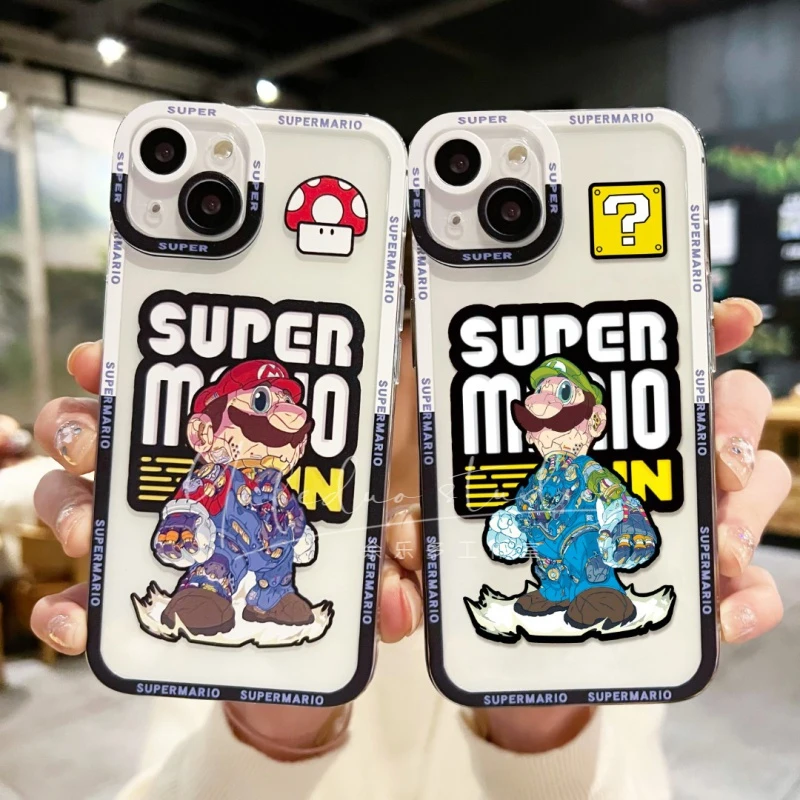 机械马里奥苹果14Pro手机壳13卡通12潮牌11全包xs硅胶8plus软壳xr