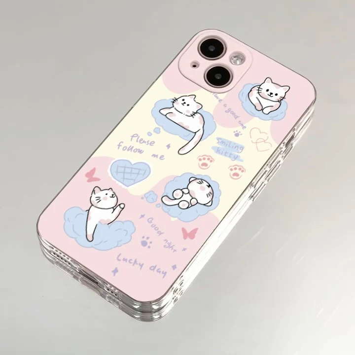 彩色云朵猫咪苹果15手机壳iphone14promax透明12/11可爱xr少女8p