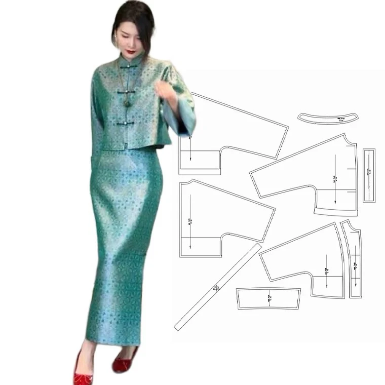 布期而制051新中式套装纸样服装样板裁剪图纸