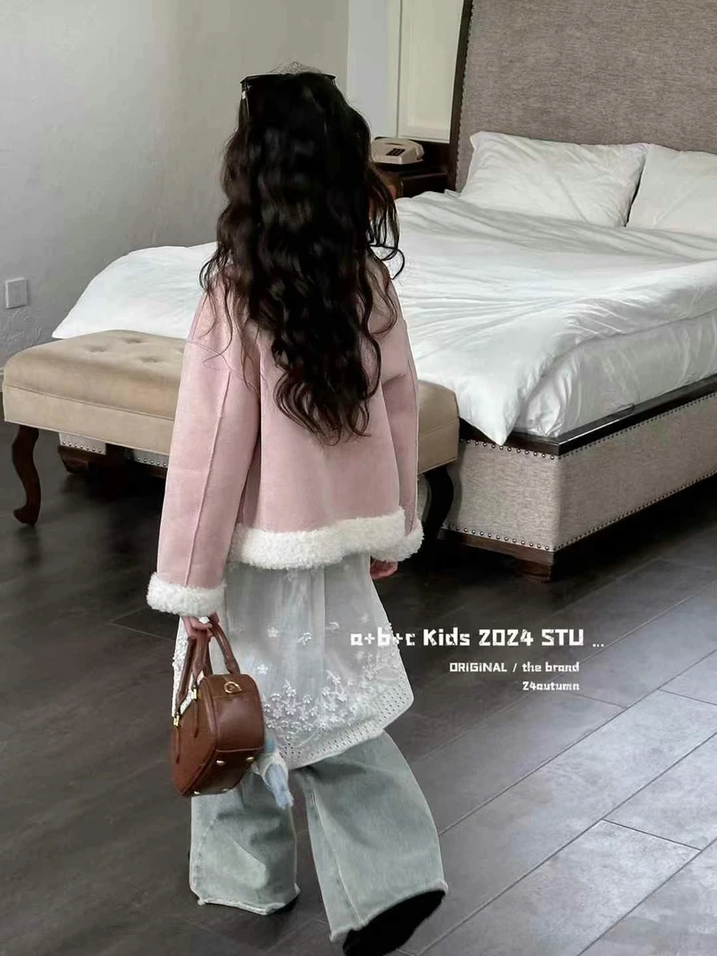 2024秋冬新款女童外套宝宝儿童皮毛一体棉服加绒加厚洋气