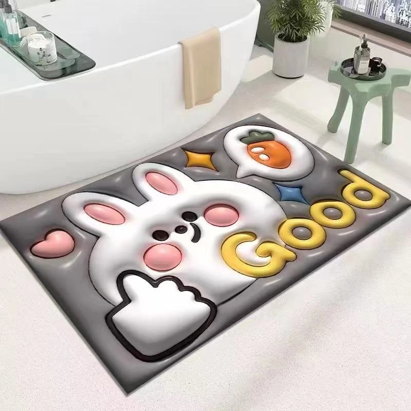 3D视觉立体感硅藻泥卡通膨胀软垫浴室卫生间吸水速干易打理脚地垫