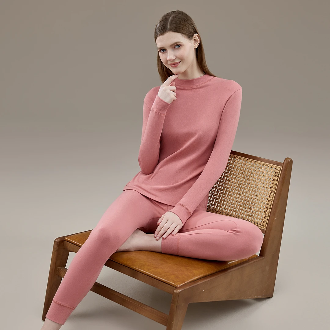 100%棉保暖内衣秋冬季男女士全棉中厚纯色简约半高领棉毛衫