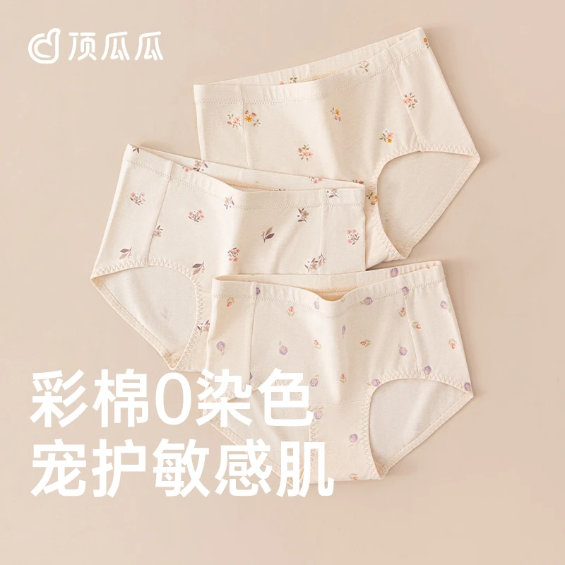顶瓜瓜女士彩棉三角内裤柔软透气裤头棉氨抑菌底档舒适不卡档底裤
